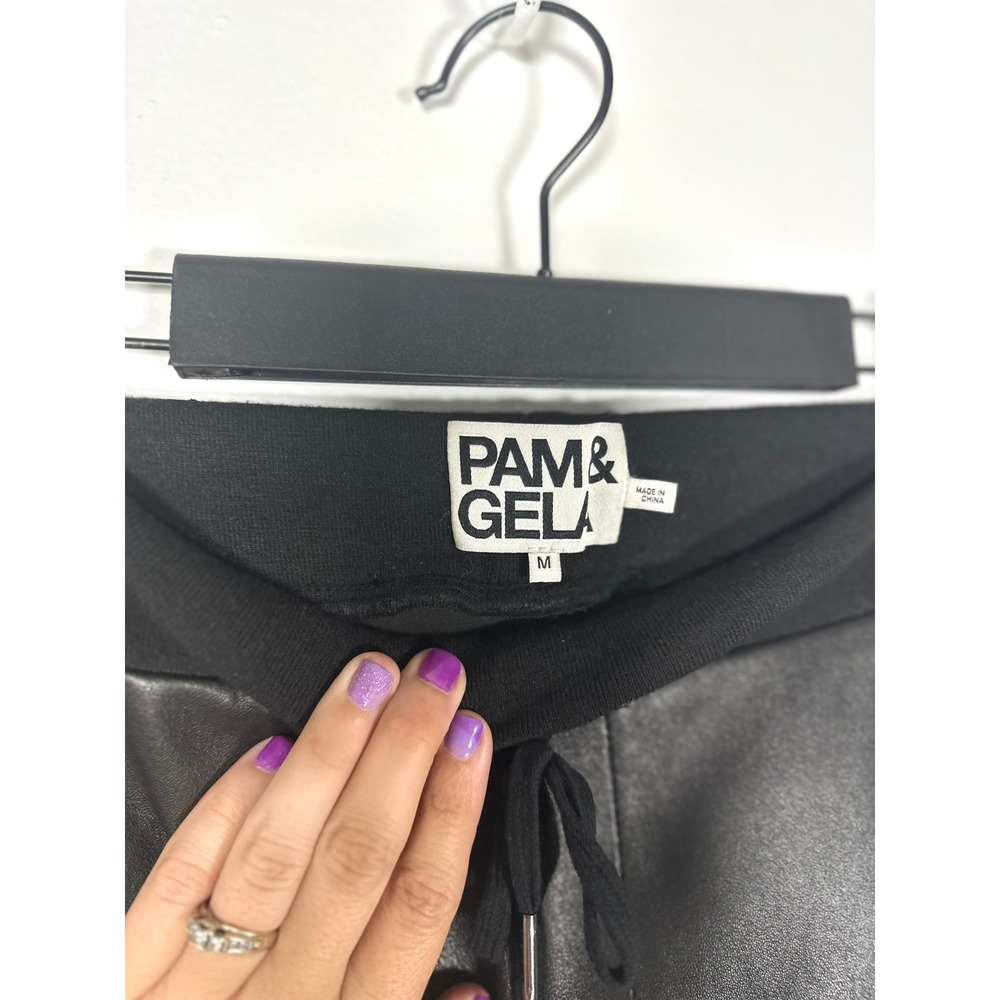 Pam & Gela Lambskin Track pants women's M leather stripe moto luxury $795 skinny - Picture 8 of 12